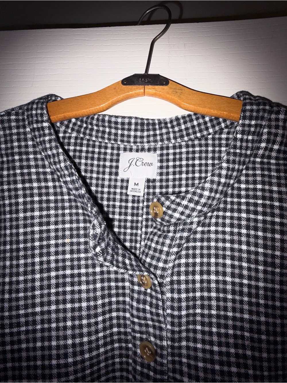 J. Crew Black & White Gingham Button-Up Shirt Dress